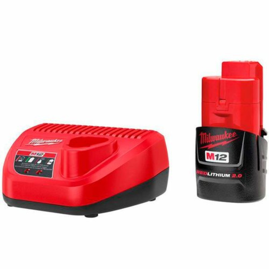 Batteries * | Milwaukee 48-59-2420 M12 12-Volt Lithium-Ion Compact Battery Pack 2.0Ah & Charger Starter Kit